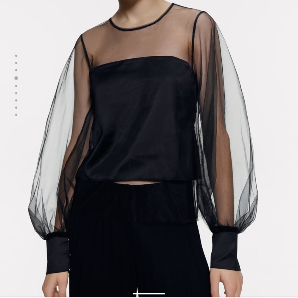Black combination tulle top